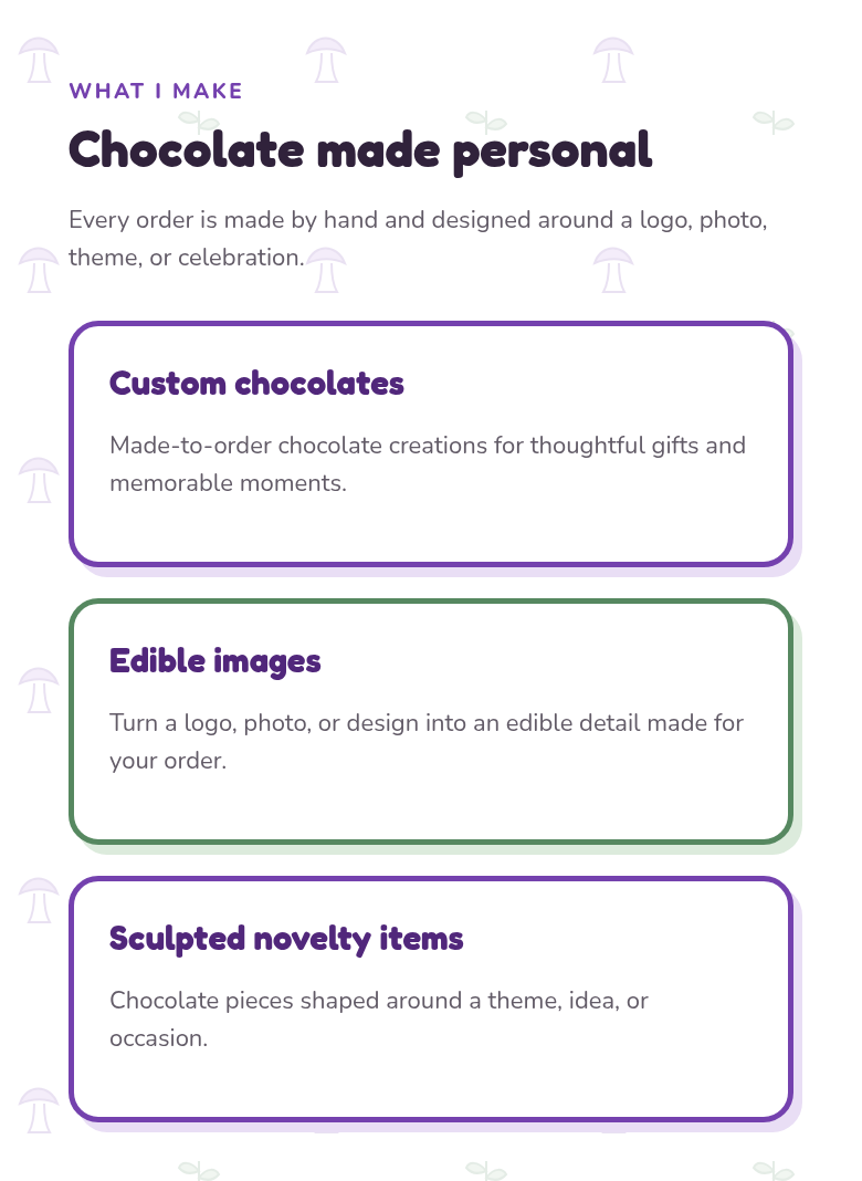 Custom chocolate offerings and occasions