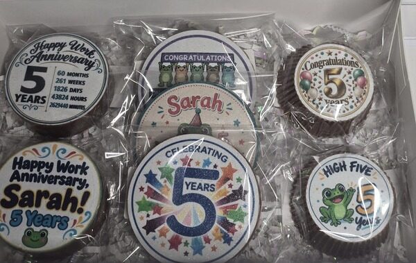 Personalized work anniversary treat assortment